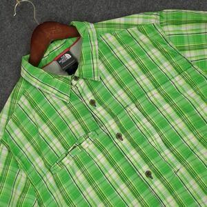 The North Face Mens L G Short Sleeve Plaid Button Up Shirt Green White